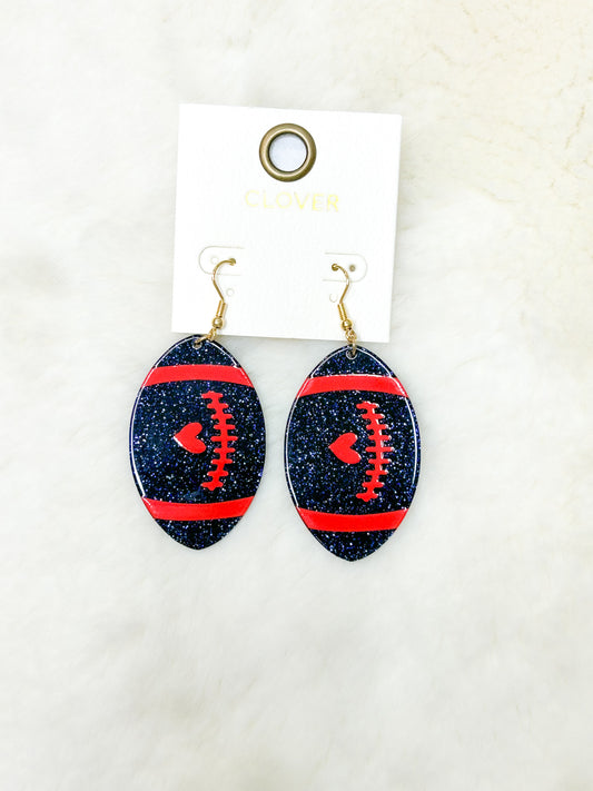 Sparkle Navy/Red Football Earrings