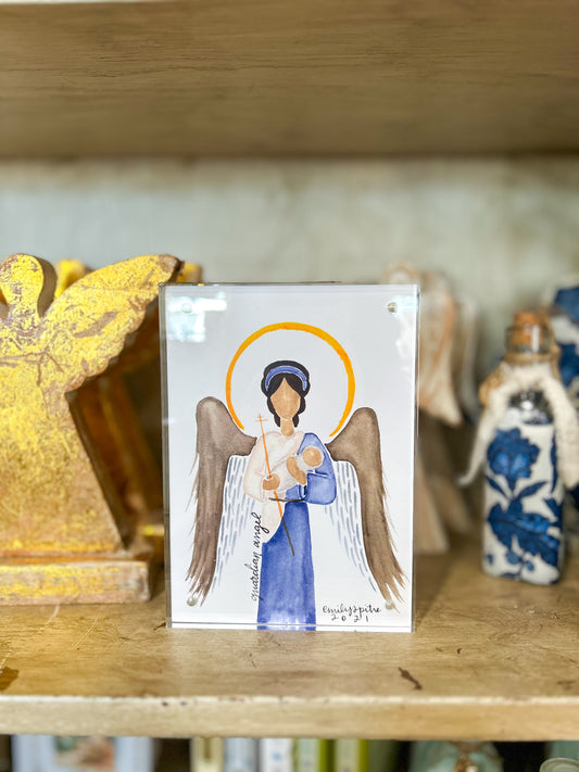5x7 Print Emily S. Pitre Art/Guardian Angel Blue Frame