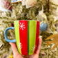 Red and Green Stripes Snowflake Mug