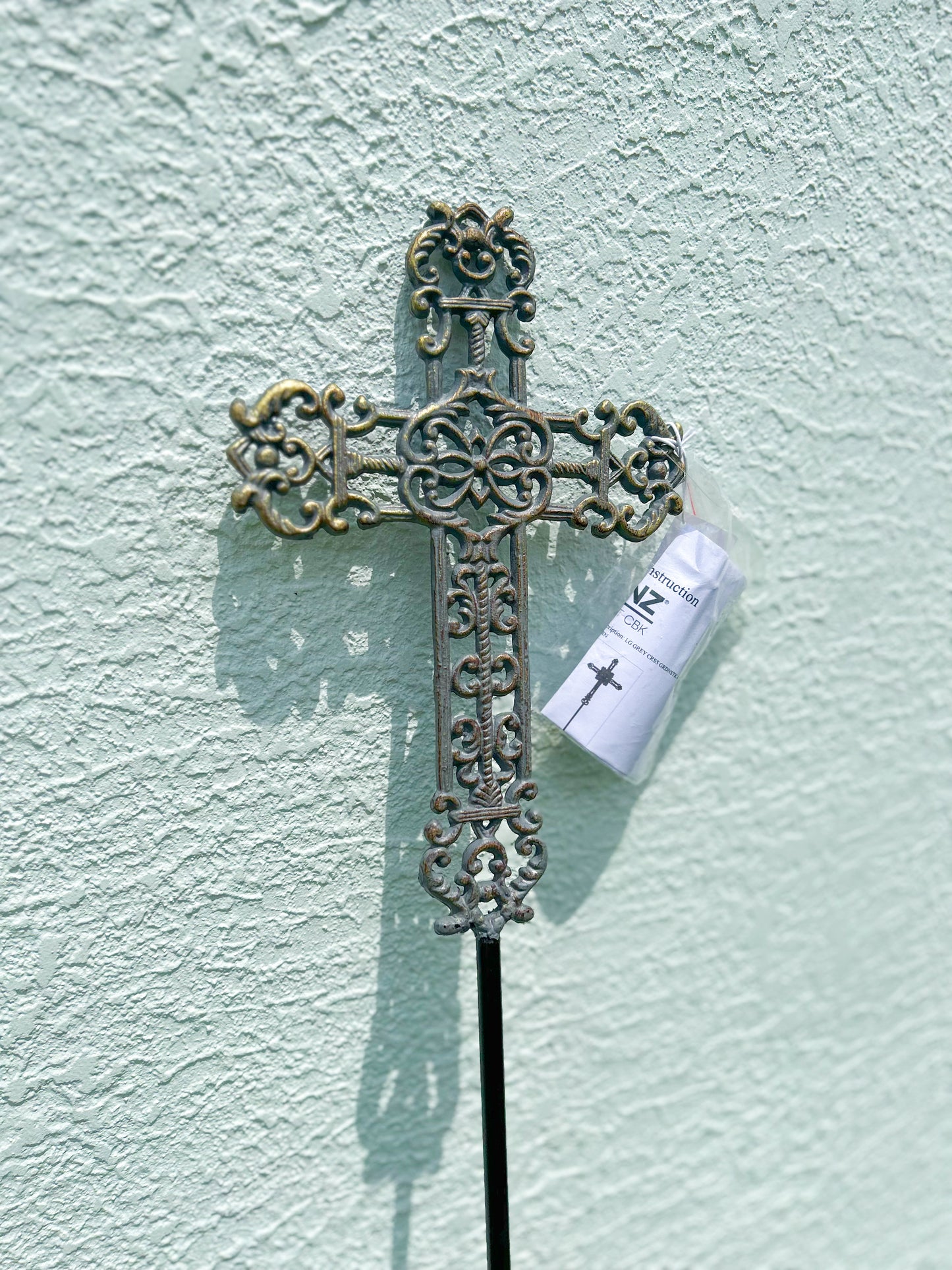 Large Grey with Gold Brush Cross Garden Stake