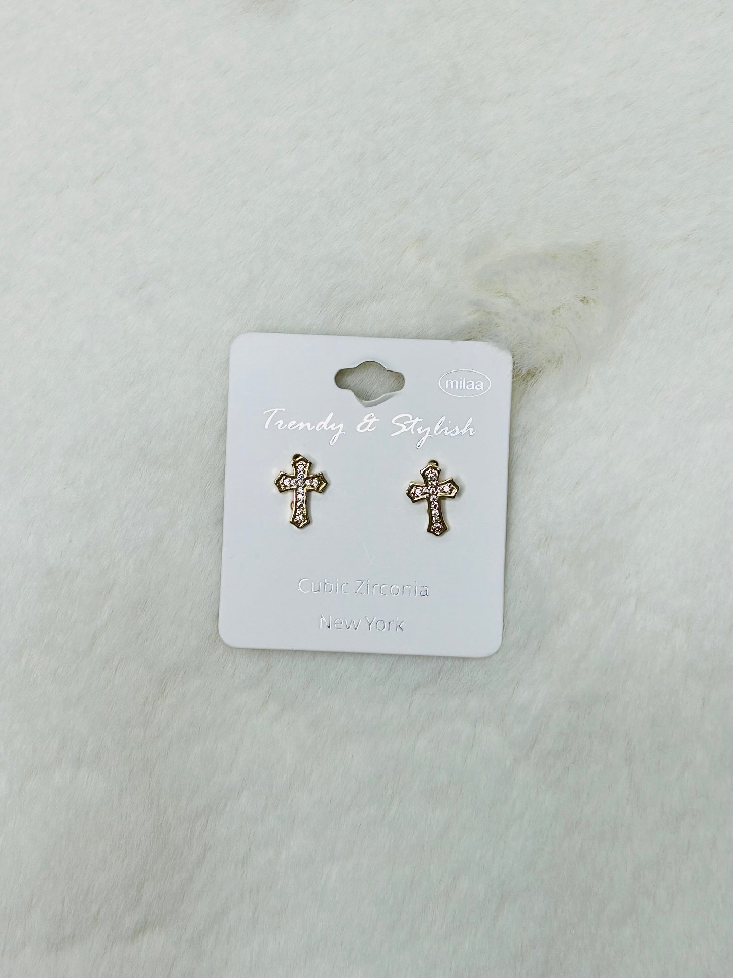 Olive & Vine Gold & Diamond Cross Stud Earrings