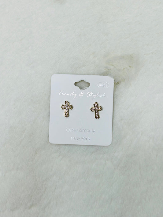 Olive & Vine Gold & Diamond Cross Stud Earrings