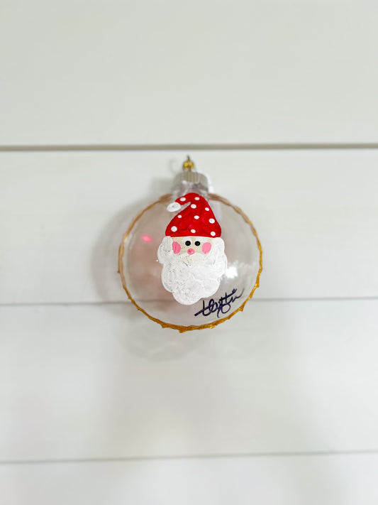Ornament Round Disc Clear- Santa