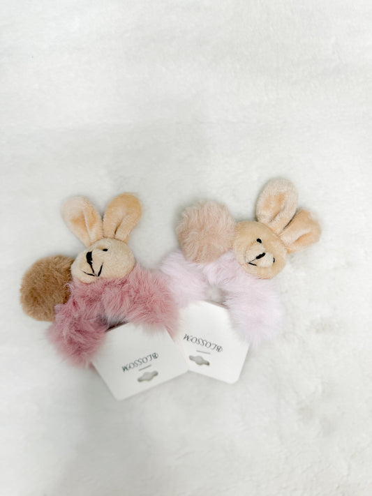 Fuzzy Friends Hair Scrunchy- Pink Bunny