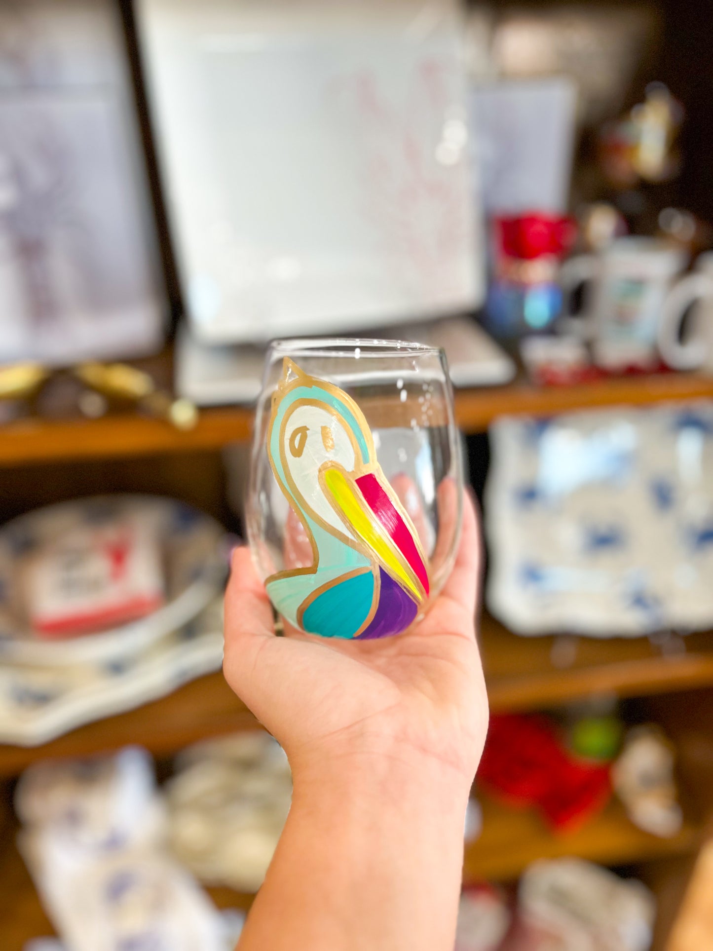 Original Blue Pelican Hand-Painted Wine Glasses