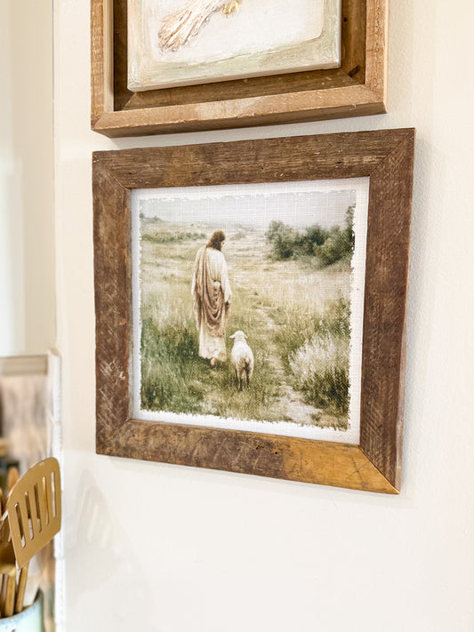 Living Hope Vintage Jesus and Lamb Framed Art 12x12