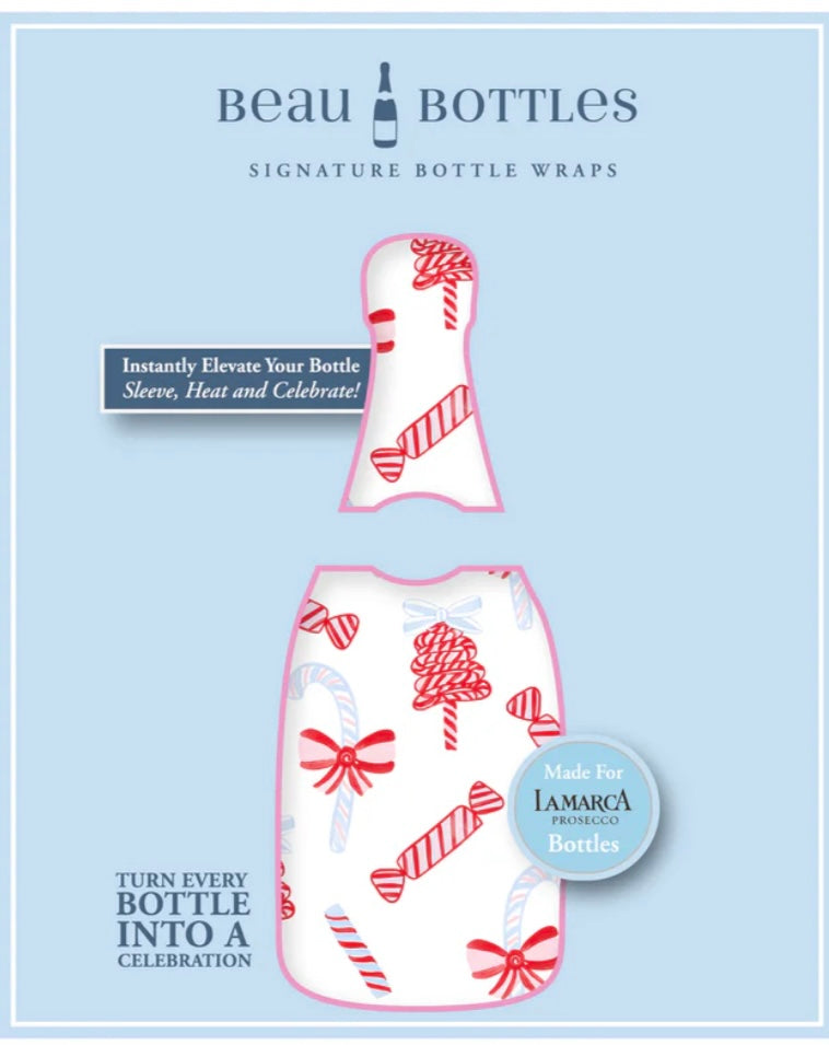 Beau Bottles Limited Edition Luxe Candy Cane- La Marca Edition Champagne Bottle Wrap