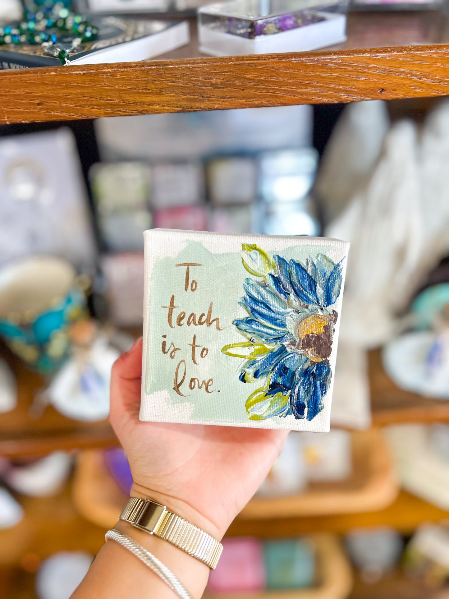 4x4 To Teach Is to Love Blue Flower Canvas Art