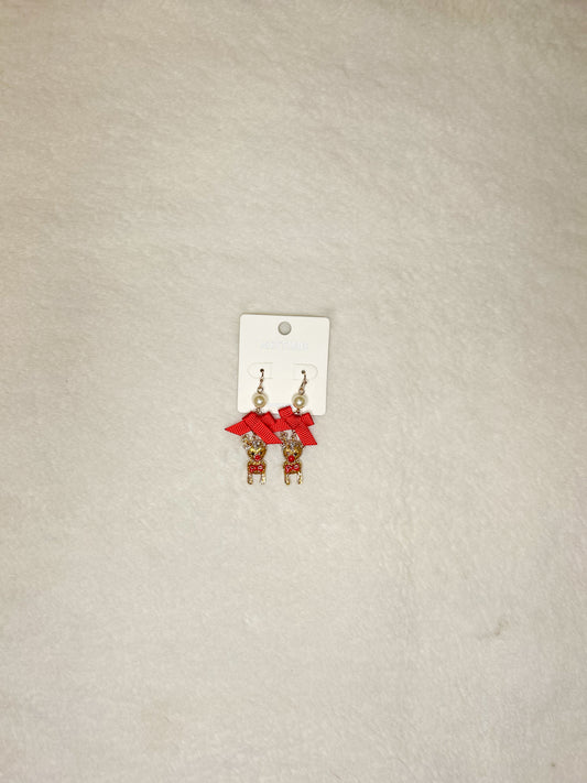 Reindeer Bow Dangle Earrings