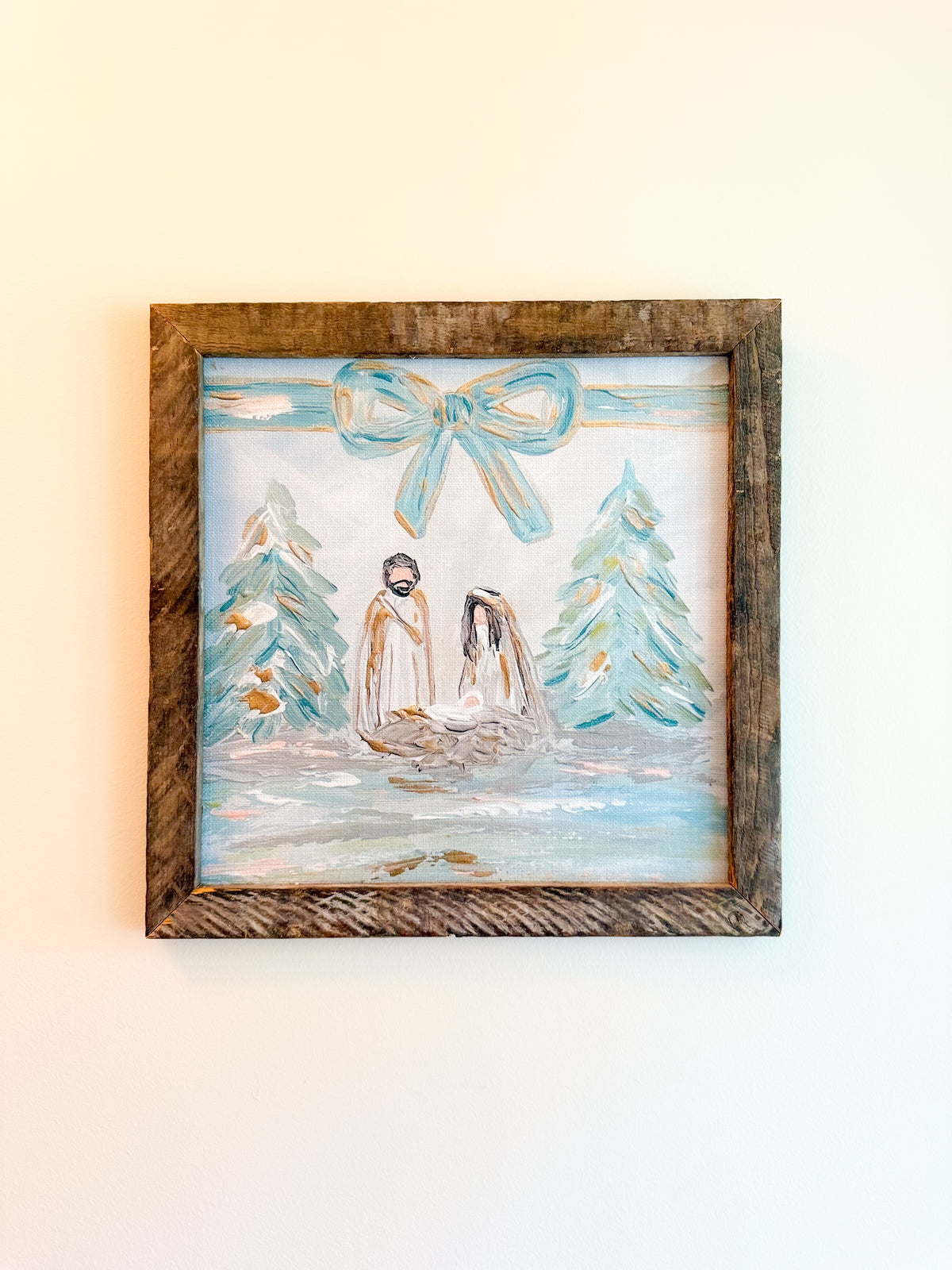 Bow Nativity Framed Art 18x18