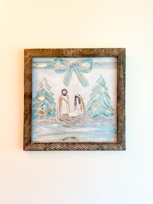Bow Nativity Framed Art 18x18