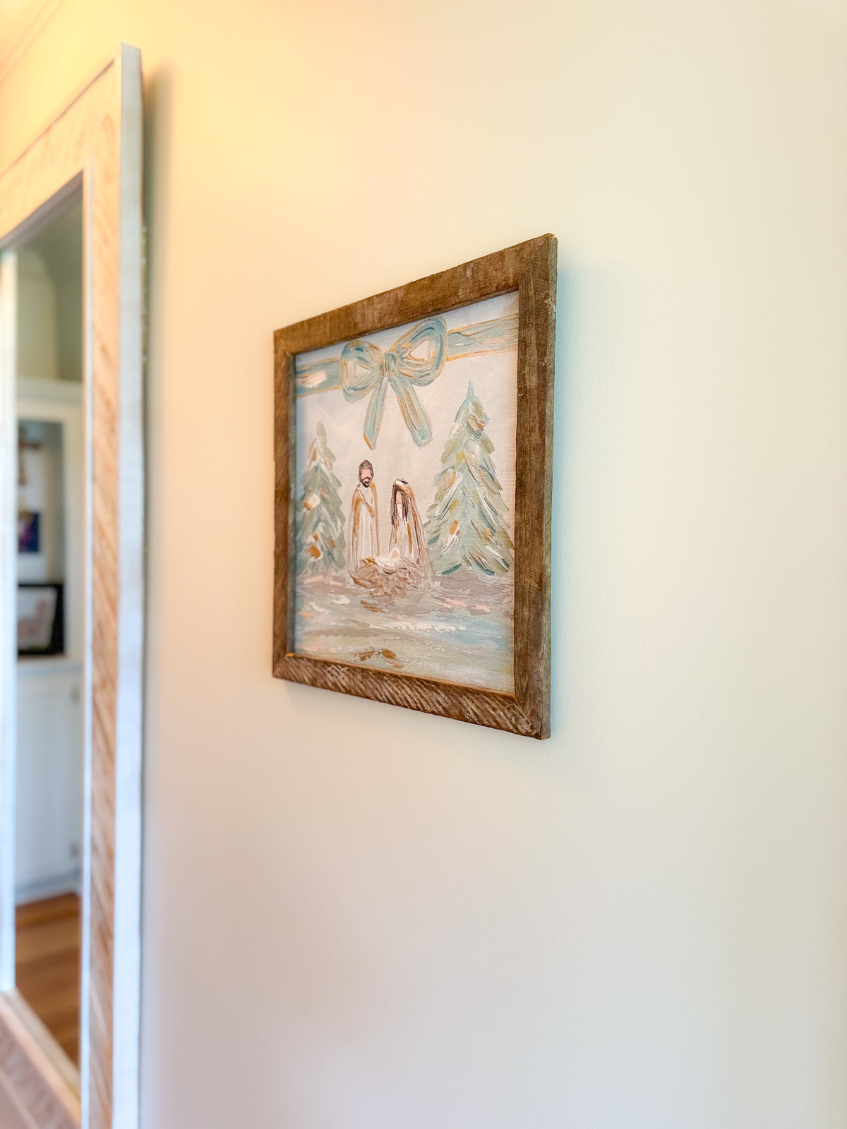 Bow Nativity Framed Art 18x18