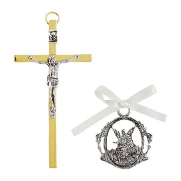 Crucifix with Guardian Angel Crib Medal