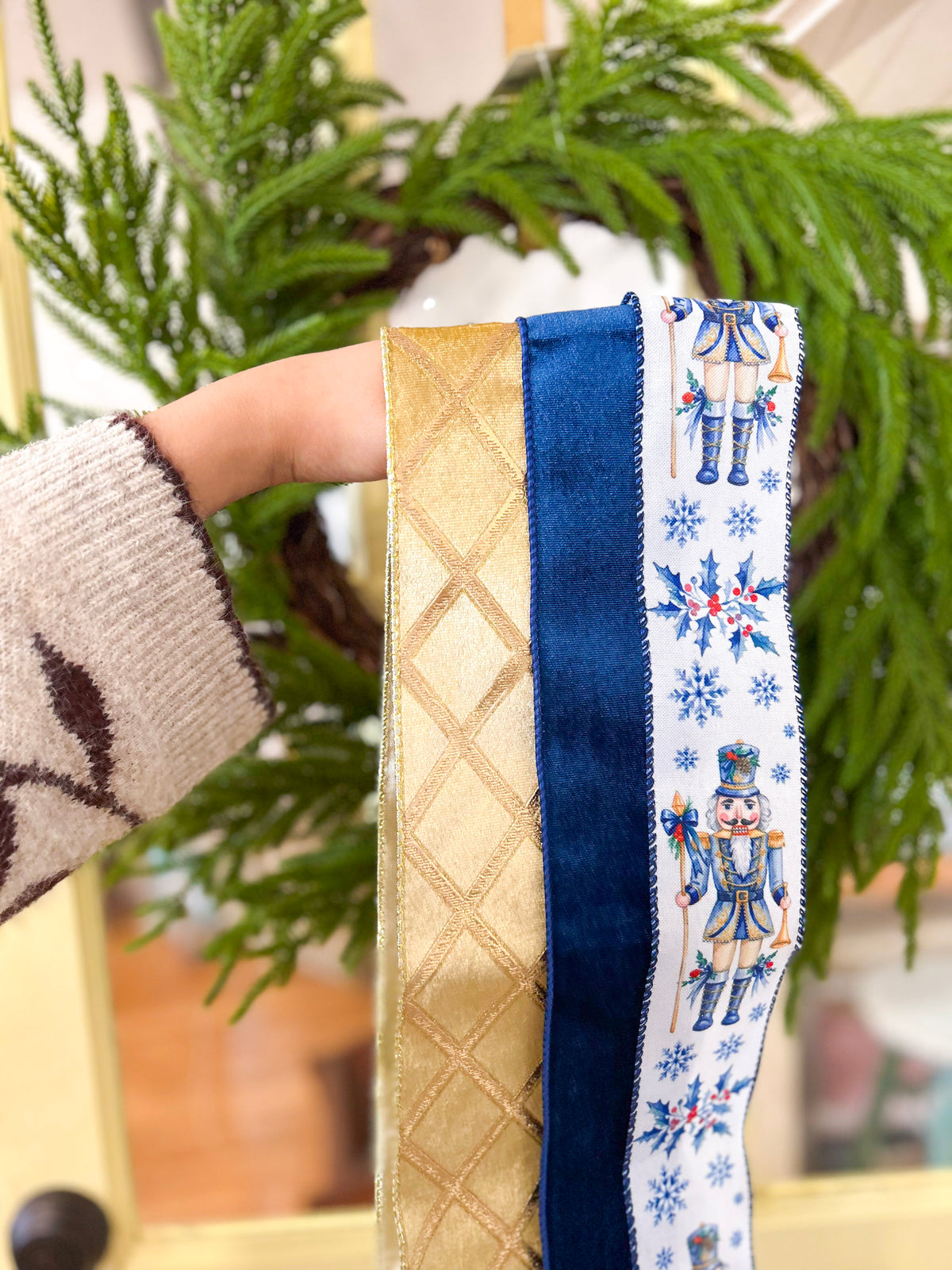 Regal Nutcracker Wreath Ribbon Trio Style