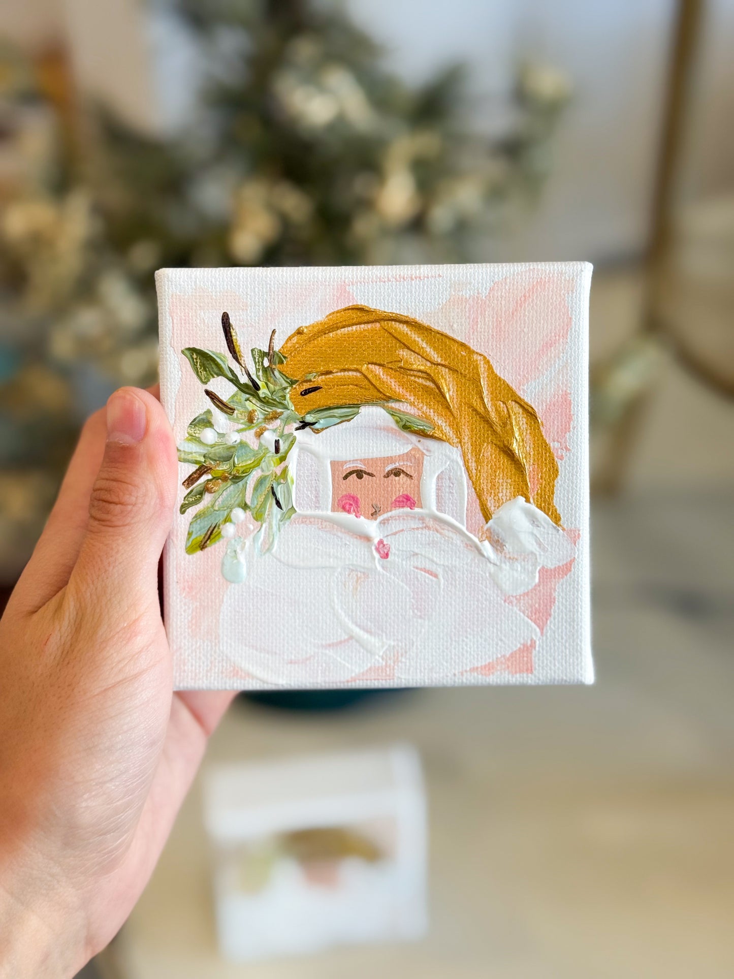 4x4 Pink Vintage Santa — Hand-Painted Art