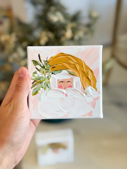 4x4 Pink Vintage Santa — Hand-Painted Art