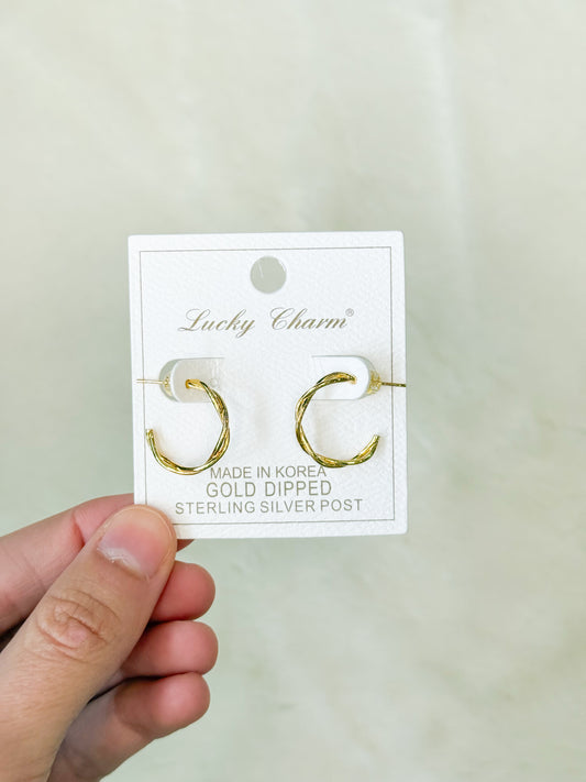 Lucky Charm Twisted Wire Gold Hoop Earrings