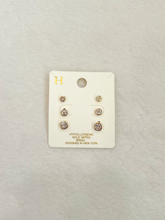 Zella Gold Rhinestone Three Piece Earring Set