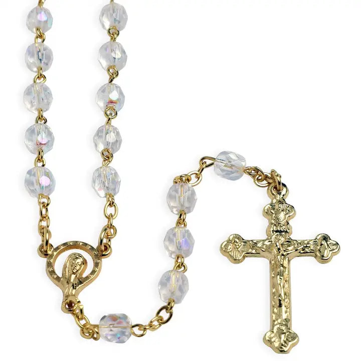 Clear Glass Beads with Gold Rosary