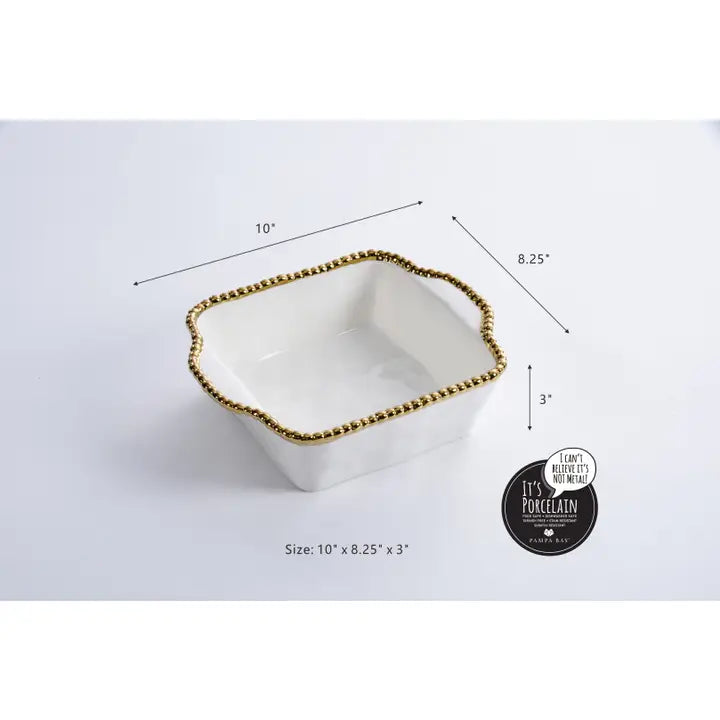 8x8 Square Baking Dish White/Gold