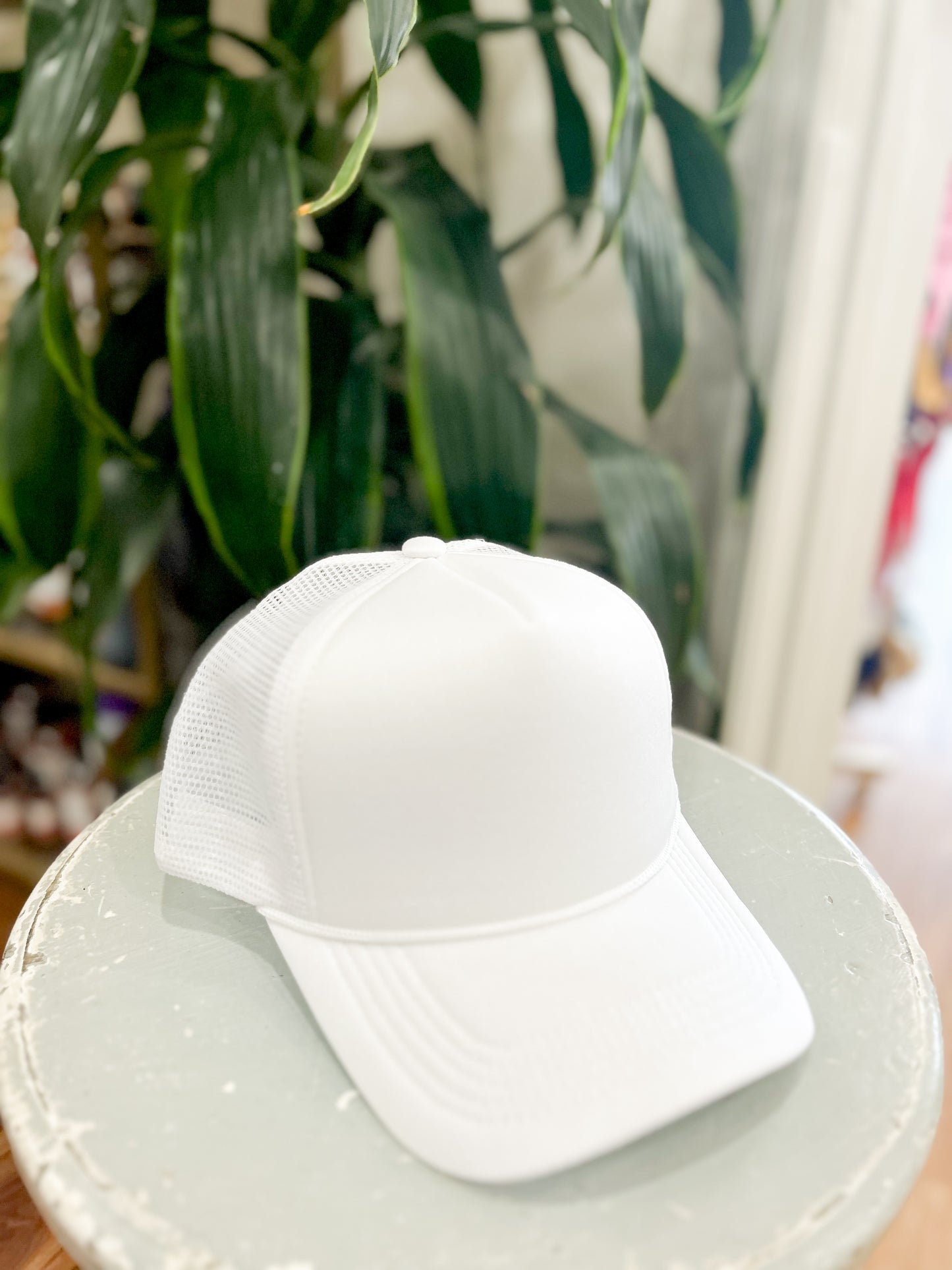 Solid Mesh Back High Crown Trucker Hat