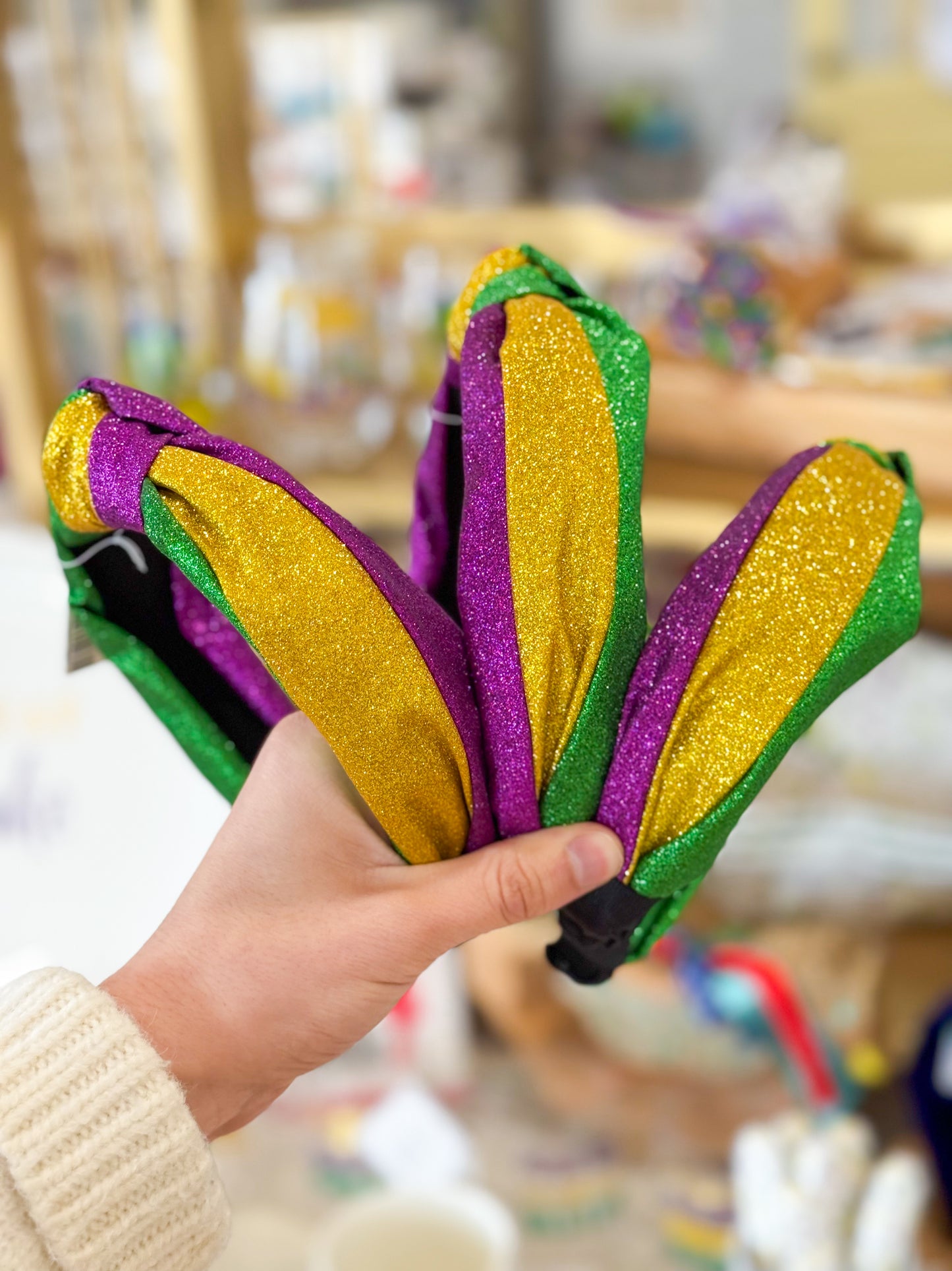 Knotted Glitter Mardi Gras Headband