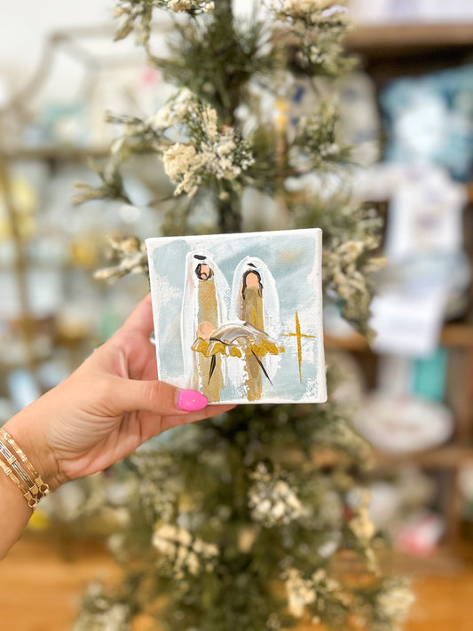 Blue/Grey- 4x4 The Holy Family Nativity Block Canvas Painting