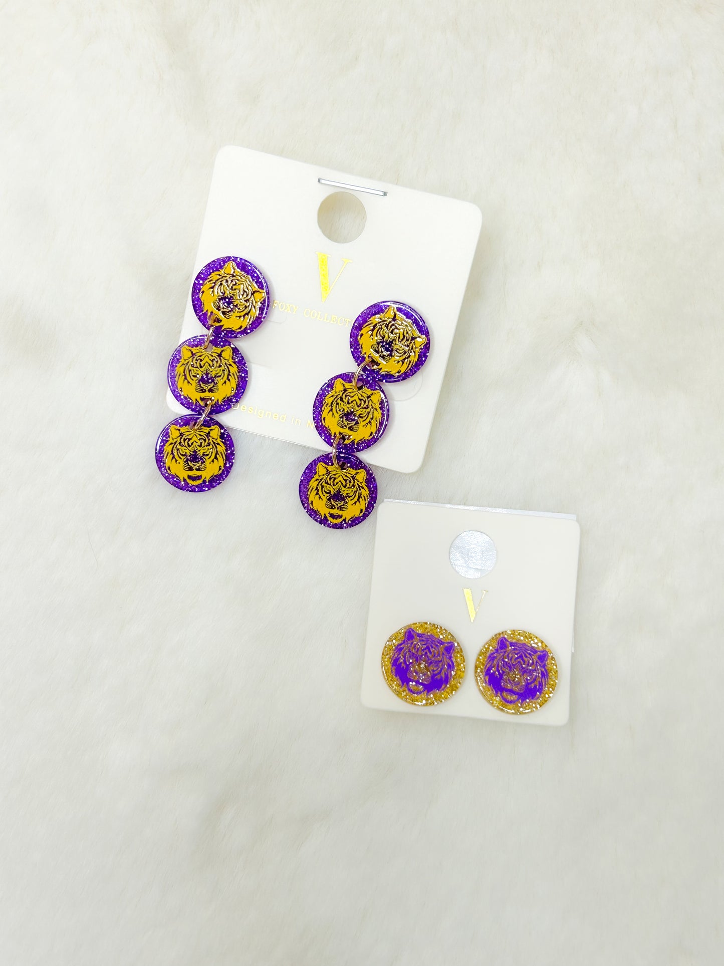 Glitter Tiger Face Acrylic Earrings