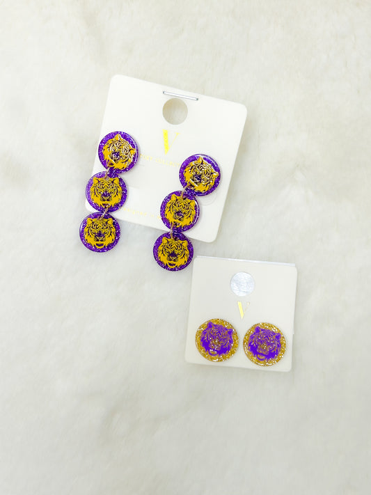 Glitter Tiger Face Acrylic Earrings