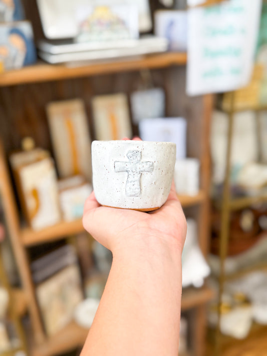 4oz Ivory Cross Pottery Candle  Lavish