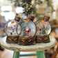 Flat Snowglobe Ornament-- Santa, Child at Christmas, & Snowman
