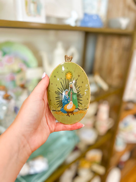 Round Metal Holy Family Ornament- 3