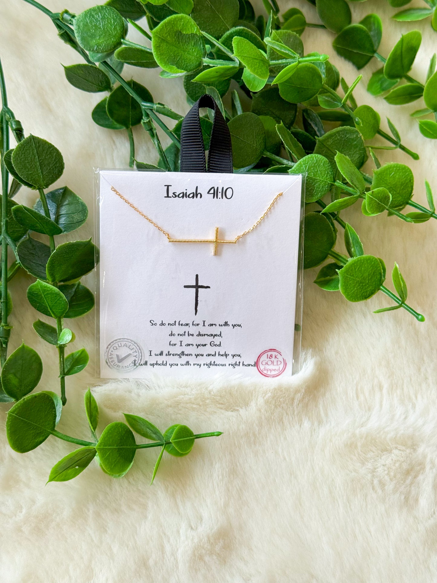 Isaiah 41:10 Gold Cross Necklace