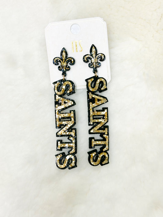 Saints Glitter Dangle Earrings