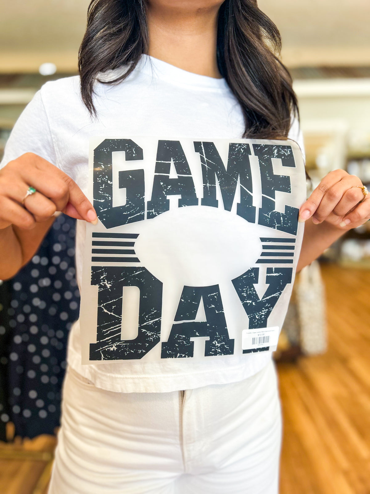 Transfer- (Open Center) Black Distressed Game Day Design