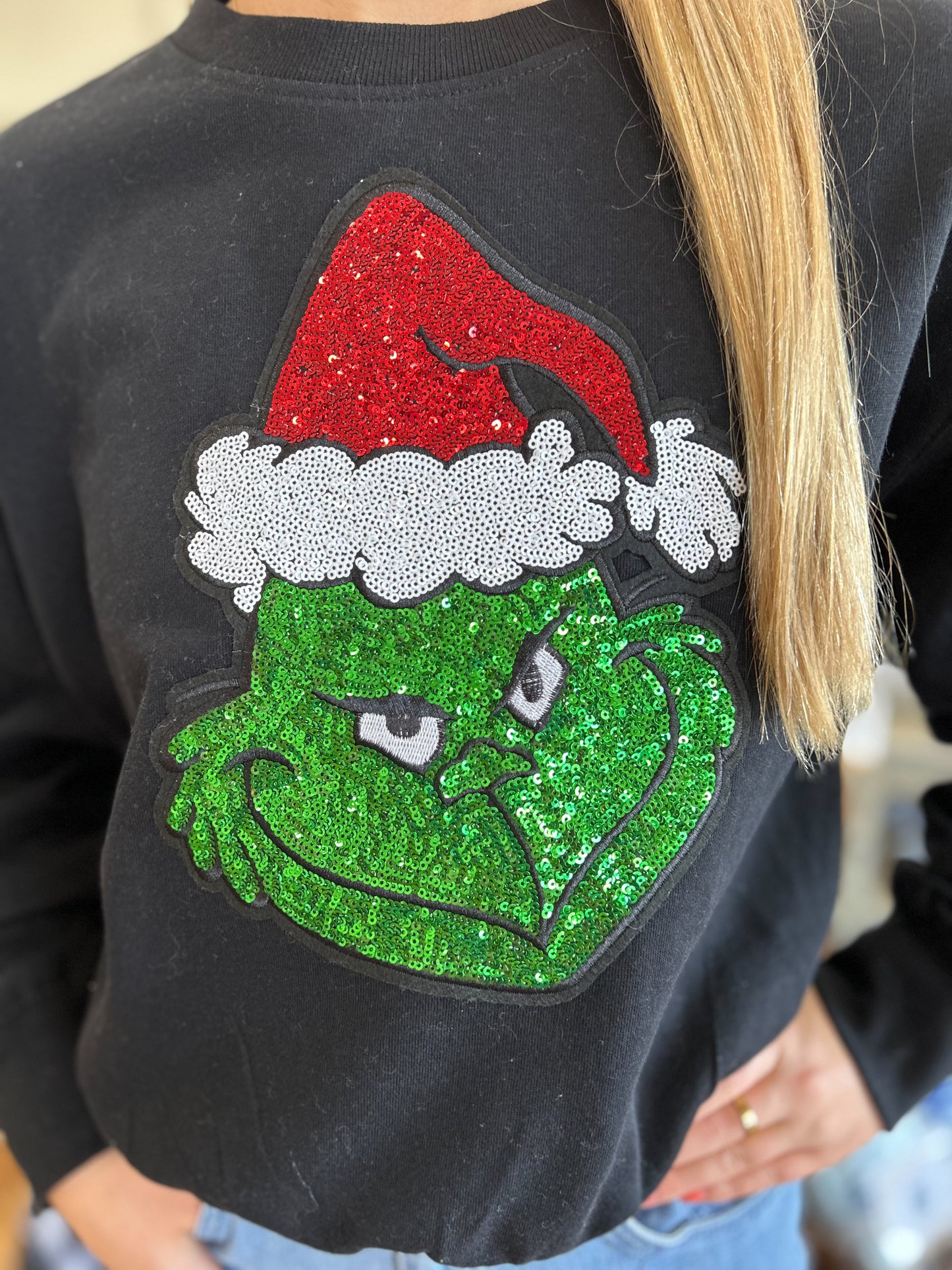 Sequin Grinch Sweatshirt- Black