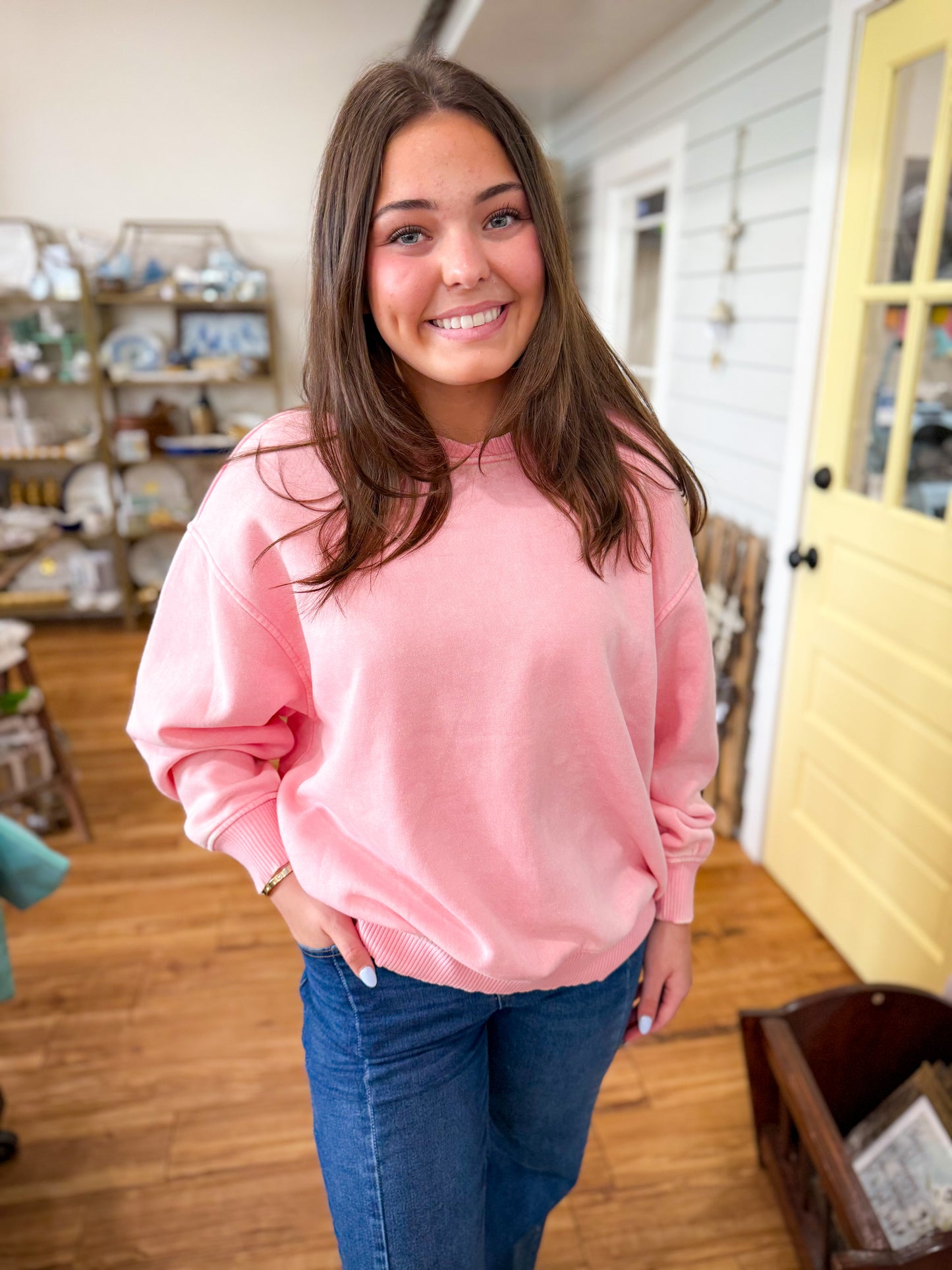 Cross Crew Acid Was Oversized Fleece Pullover- Pink