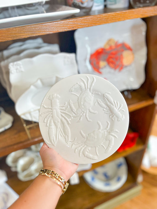 Coastal Seafood Embossed Plate With Crabs and Crawfish
