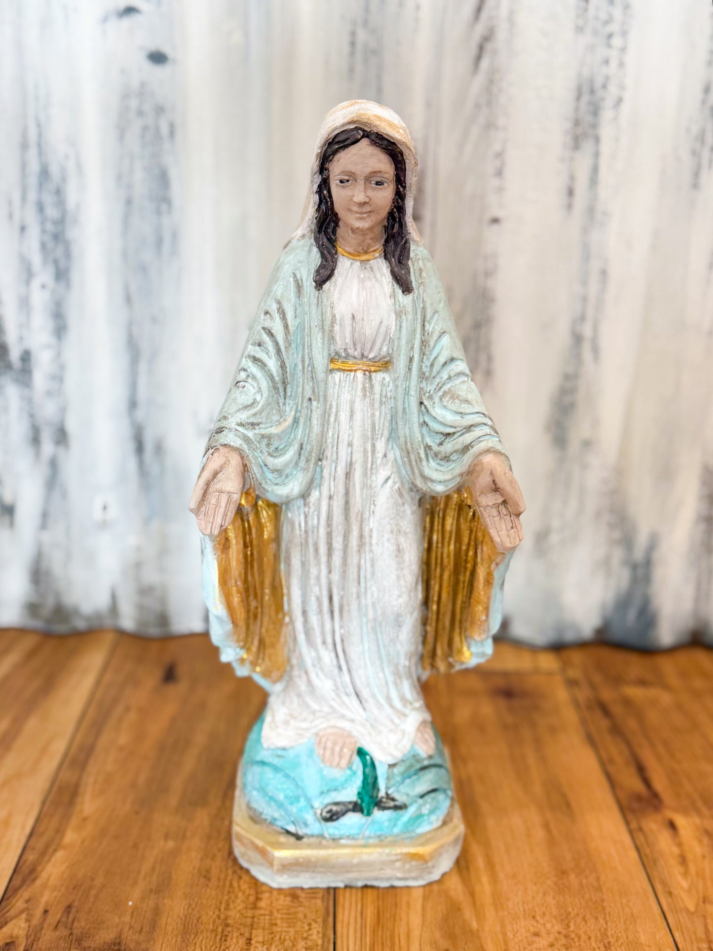 14" Cement Hand Painted Mary Statue