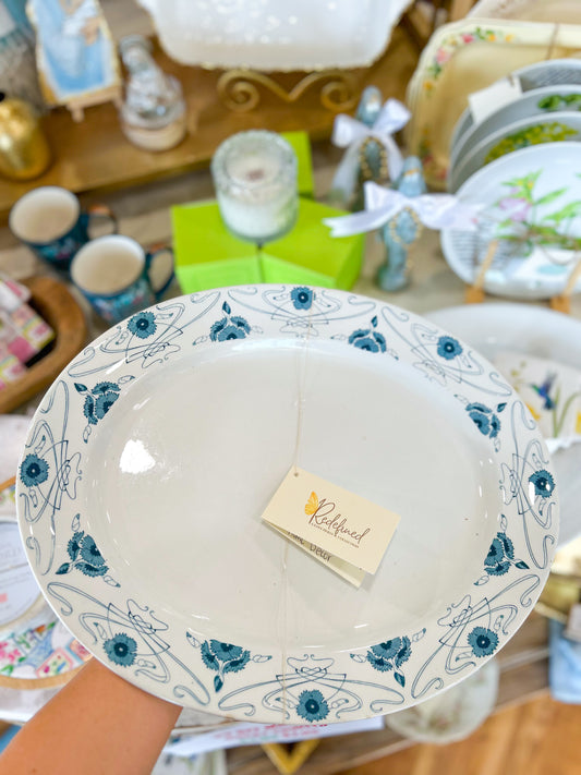 Blue Floral Art Nouveau Serving Platter