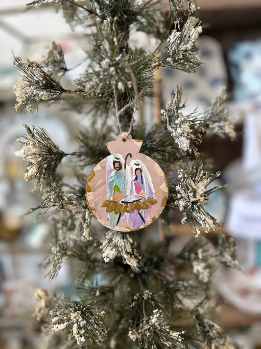 Pink Nativity 3.5" Wooden Ornament