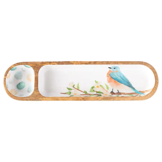 16" Long Eastern Bluebird 2 Sectioned Mango Wood Tray