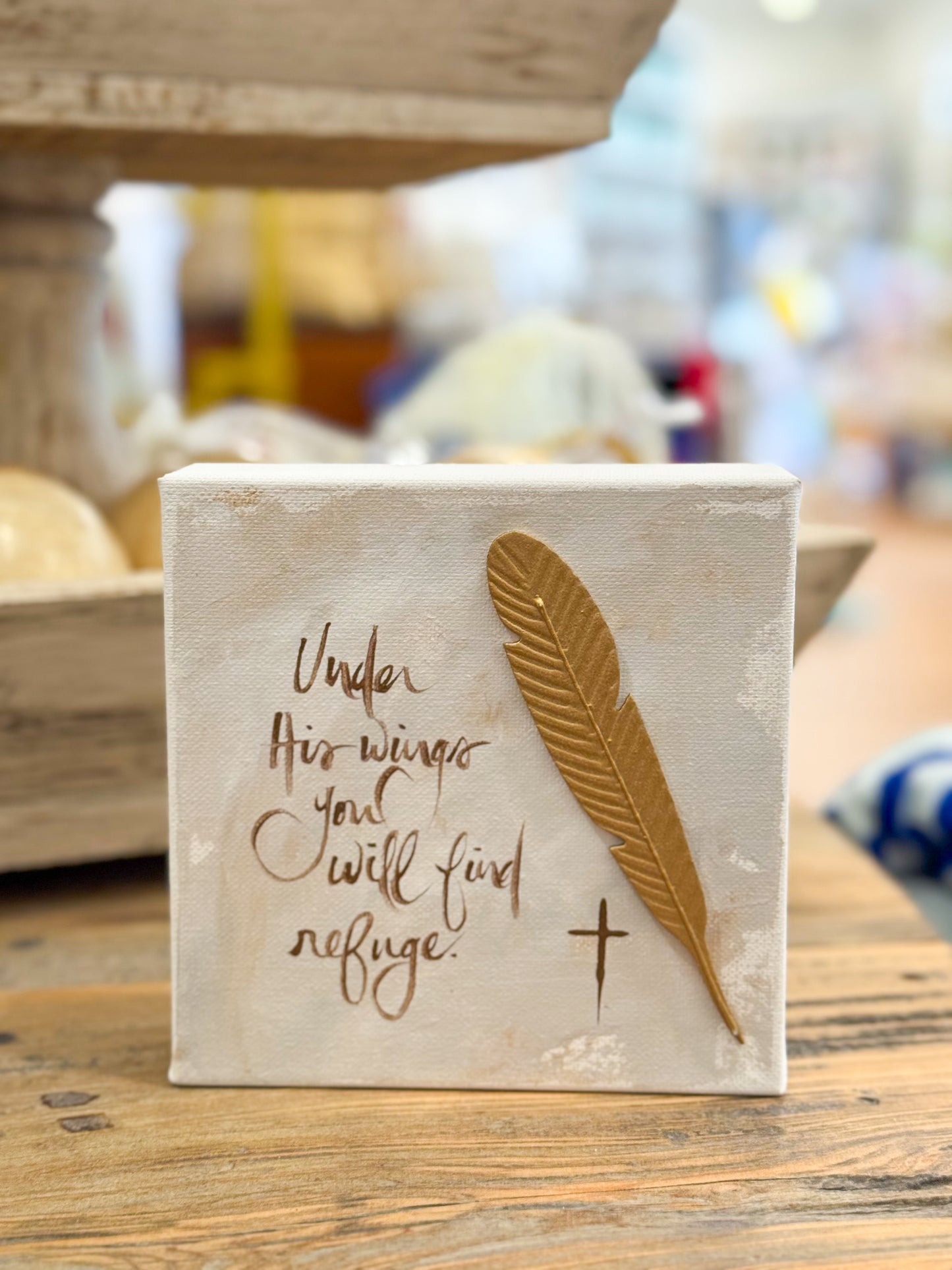 6x6 Under His Wings You Will Find Refuge — Hand-Painted Art
