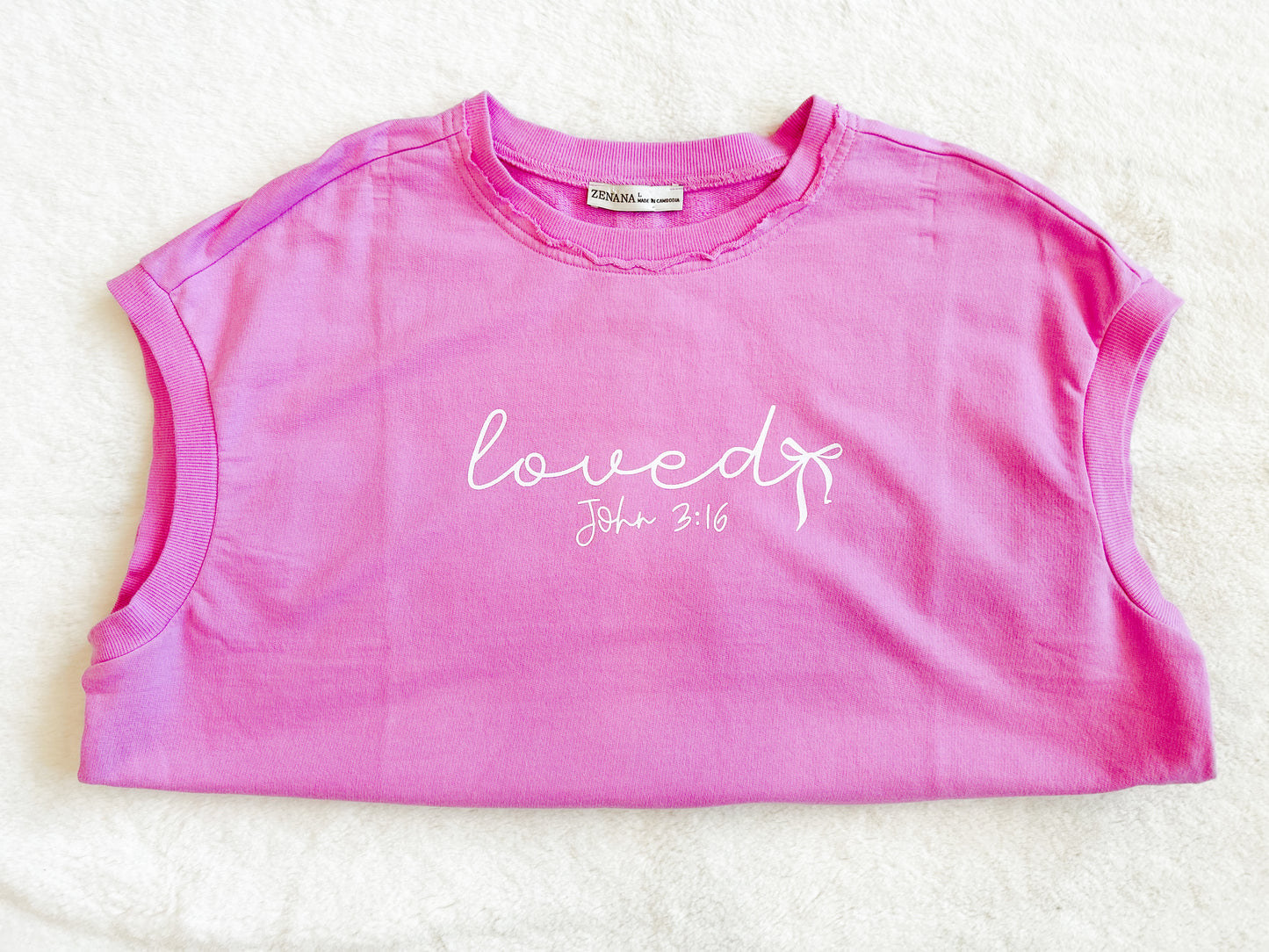 Sample-Pink Terry Sleeveless Top- Loved