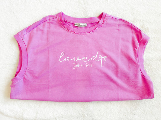 Sample-Pink Terry Sleeveless Top- Loved