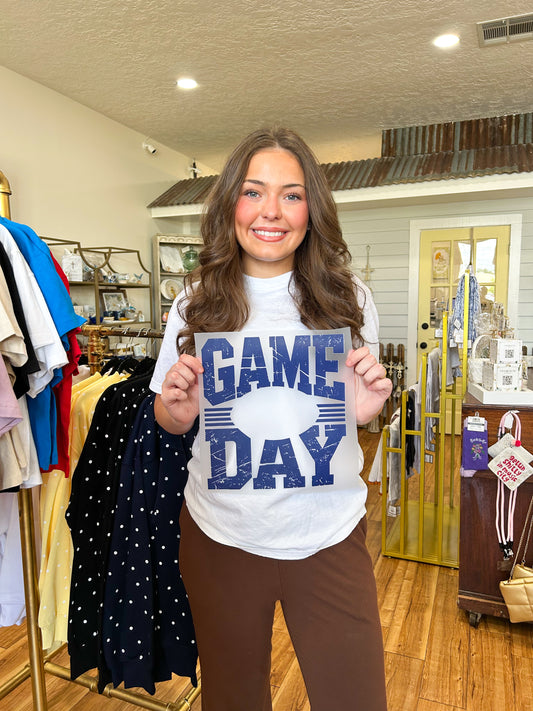 Transfer- (Open Center) Navy Distressed Game Day Design
