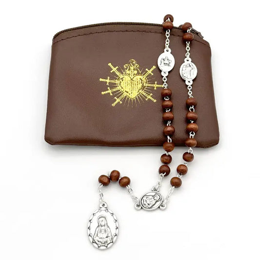Seven Sorrows Rosary Chaplet Brown Wooden Beads
