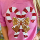 Candy Cane Short Sleeve Sweater- Pink