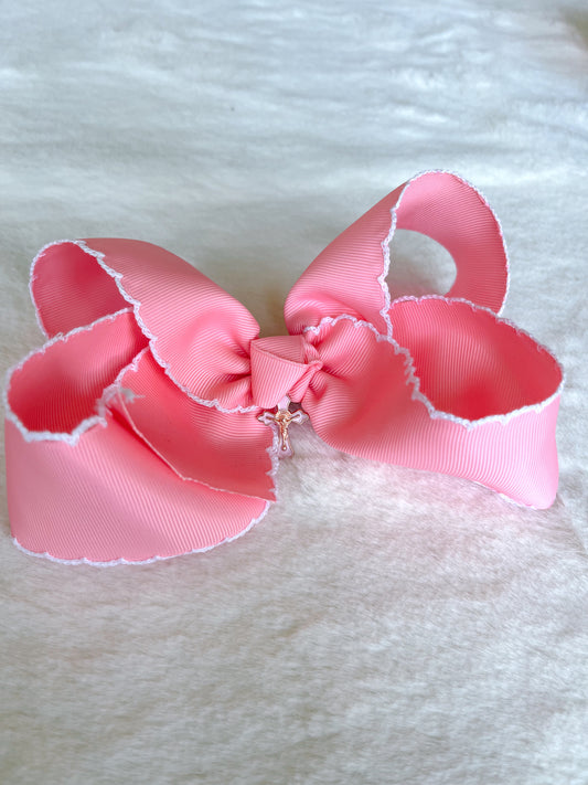 Rose Pink Moonstitch Classic Bow with Charm