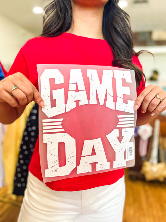 Transfer- (Open Center) White Distressed Game Day Design